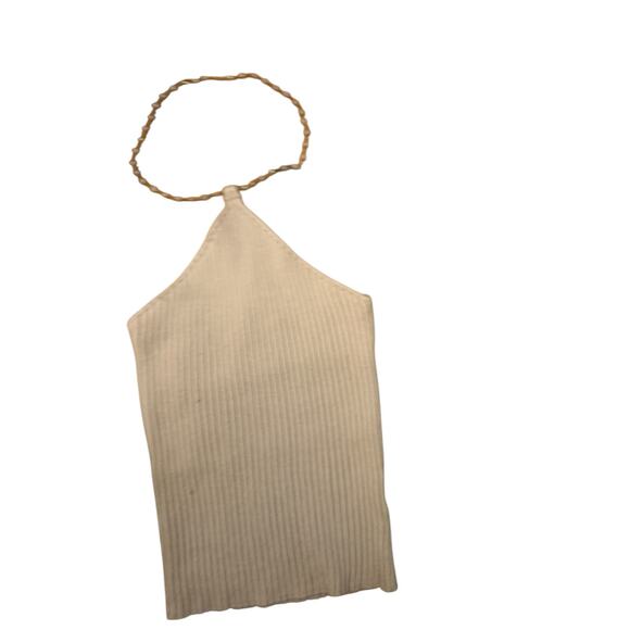 Heartloom SZ XS Knit Halter Top/Cream Ribbed Beaded Neckline Strapless Back Y2K - Picture 3 of 10